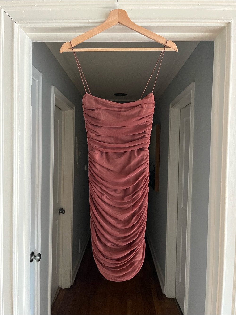 Nookie Dusty Rose Bodycon Ruched Spaghetti-Strap Dress